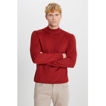 Pulover tricotat fin din amestec de lana - Rosu inchis