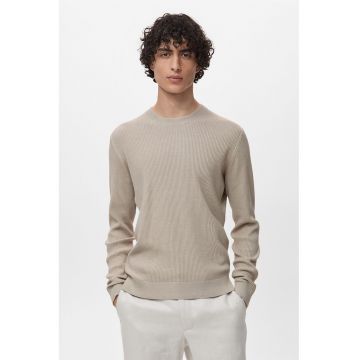 Pulover tricotat fin din bumbac cu striatii - Maro nisip