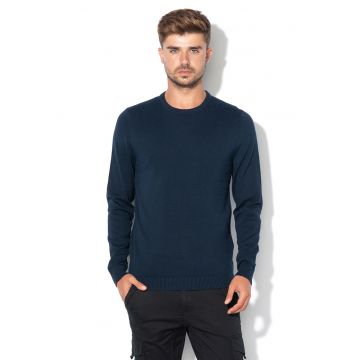 Pulover tricotat fin din bumbac organic Basic - Bleumarin