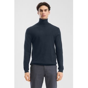 Pulover uni cu guler inalt - Bleumarin