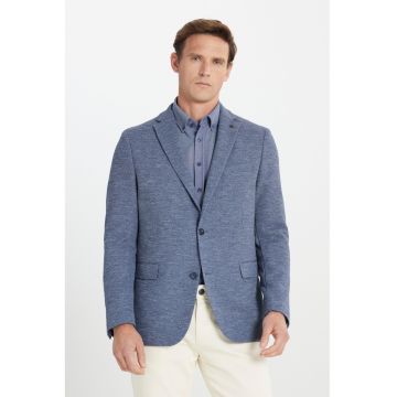 Sacou uni cu nasturi - Albastru melange