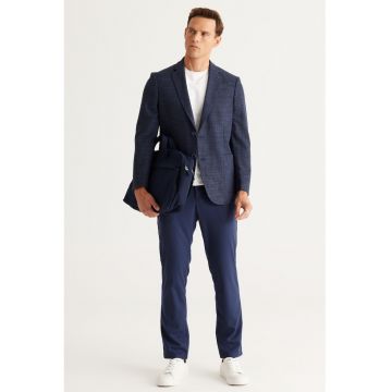 Sacou uni cu revere decupate - Albastru inchis