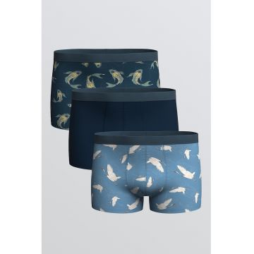 Set de boxeri cu imprimeu - 3 piese - Albastru petrol/Bleumarin
