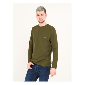 - Tricou barbat cu maneca lunga si detalii logo ( KHAKI