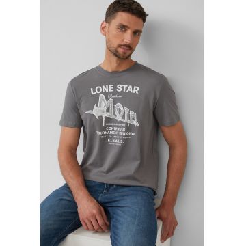 Tricou barbati cu decolteu la baza gatului - imprimeu text - Regular fit - Alb/Gri