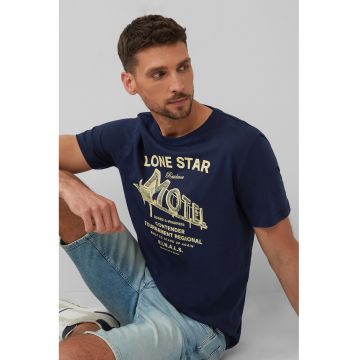 Tricou barbati cu decolteu la baza gatului - imprimeu text - Regular fit - Galben/Bleumarin