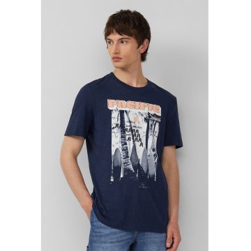 Tricou barbati cu decolteu la baza gatului - Regular Fit din bumbac - Bleumarin - Albastru inchis