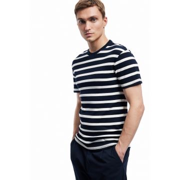 Tricou cu decolteu la baza gatului - Alb/Negru stins