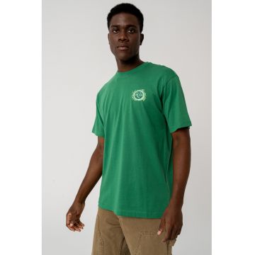 Tricou cu decolteu la baza gatului si imprimeu grafic - Verde
