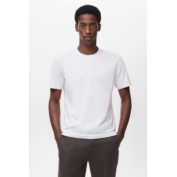 Tricou cu decolteu la baza gatului si model uni - Alb optic