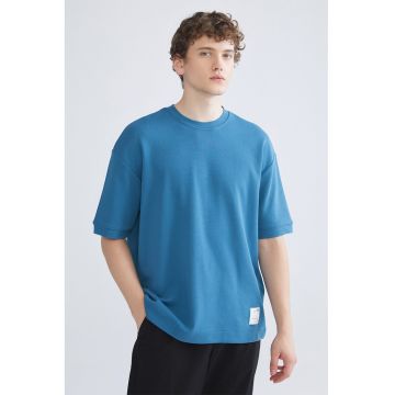 Tricou cu decolteu rotund - Albastru petrol