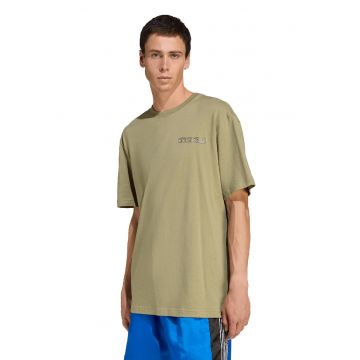 Tricou de bumbac cu logo si imprimeu grafic pe partea din spate - Alb/Bej/Albastru