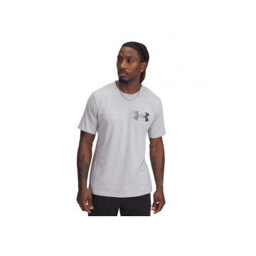 Tricou din amestec de bumbac cu imprimeu logo - Gri