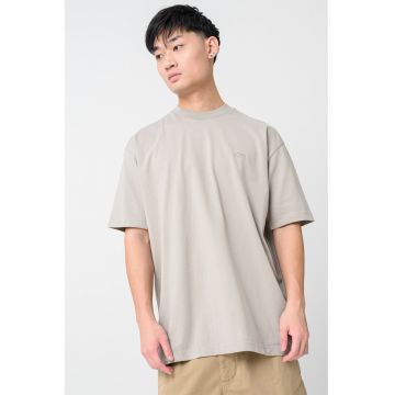 Tricou din bumbac cu decolteu la baza gatului - Grej