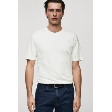 Tricou din bumbac cu model uni - Alb optic