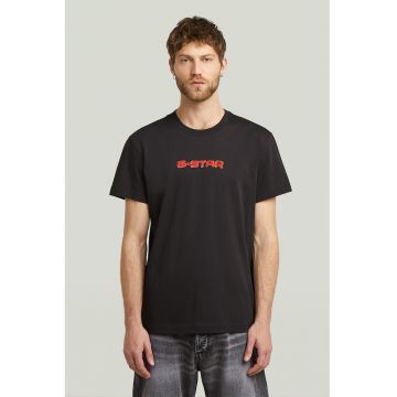 Tricou din bumbac organic cu imprimeu logo - Coral/Negru stins