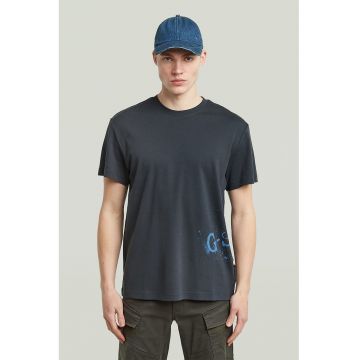 Tricou din bumbac organic cu imprimeu logo - Gri carbune/Albastru royal