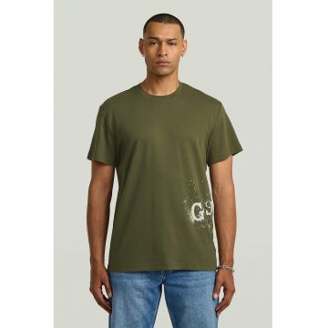 Tricou din bumbac organic cu imprimeu logo - Verde masliniu