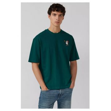 Tricou lejer cu imprimeu cu Peanuts® si decolteu la baza gatului - Verde