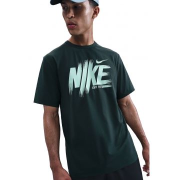 Tricou regular fit cu decolteu la baza gatului si logo - Verde inchis/Verde pal