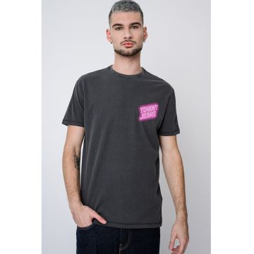 Tricou regular fit de bumbac cu decolteu la baza gatului - Gri
