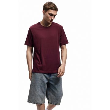 Tricou regular fit din bumbac cu model uni - Visiniu