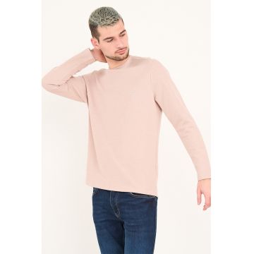 Bluza cu decolteu la baza gatului si model uni - Bej