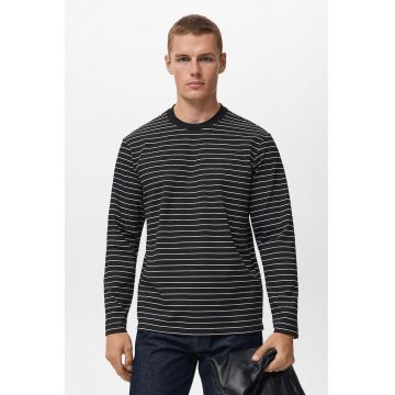 Bluza cu decolteu la baza gatulului si dungi - Alb/Negru