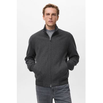 Bluza de trening cu buzunare laterale si fermoar - Gri inchis melange