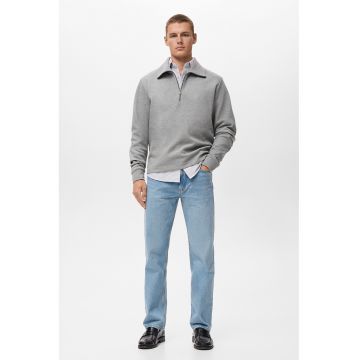 Bluza de trening cu fermoar scurt si model uni - Gri