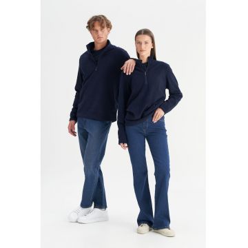 Bluza de trening din fleece cu fenta cu fermoar - Bleumarin