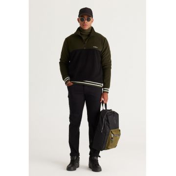 Bluza de trening din fleece cu fermoar scurt - Maro inchis/Verde inchis