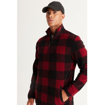 Bluza de trening in carouri cu guler cu fermoar - Rosu