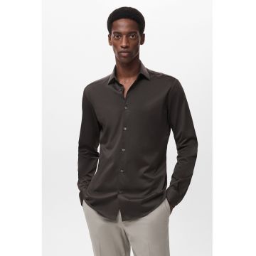 Camasa cu model uni si guler clasic - Gri inchis