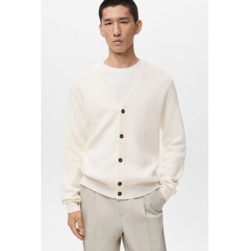 Cardigan cu decolteu in V si nasturi - Alb fildes