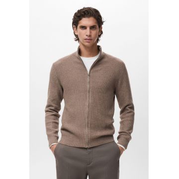 Cardigan slim-fit cu fermoar - Maro deschis