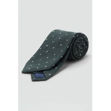 Cravata din amestec de matase cu buline - Verde inchis