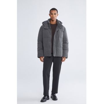 Geaca din reiat cu gluga - Gri inchis