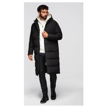 Geacă lungă clasică cu glugă  OM-JALJ-0269 - Negru