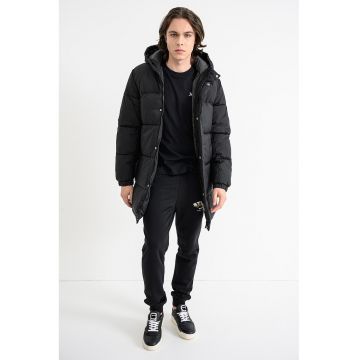 Geaca lunga cu model uni - Negru