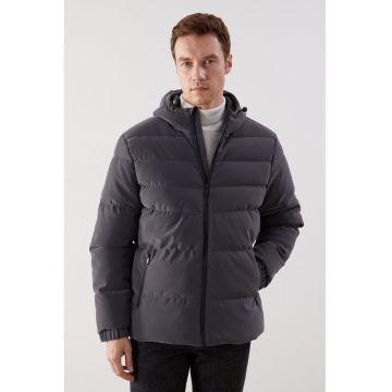 Geaca matlasata cu gluga - Gri inchis