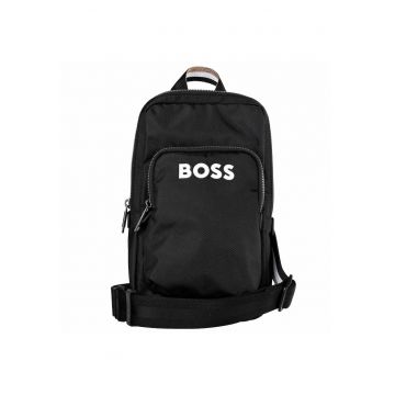 Geanta crossbody cu logo si bareta detasabila - Negru