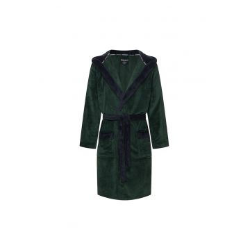 Halat de baie barbati -  verde - maneca lunga - gluga - poliester