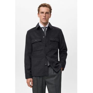 Jacheta-camasa cu buzunare cu clapa si model uni - Negru stins