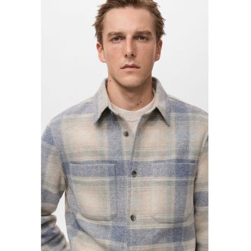 Jacheta-camasa cu model in carouri si buzunare pe piept - Alb fildes/Albastru prafuit