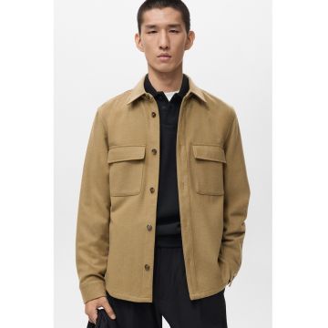 Jacheta-camasa din amestec de lana cu buzunare cu clapa - Galben mustar