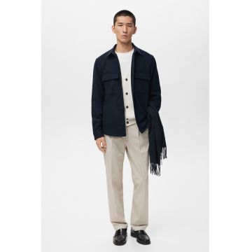 Jacheta-camasa din amestec de lyocell si lana cu buzunare pe piept - Albastru ultramarin