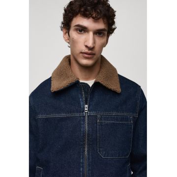 Jacheta-camasa din denim cu fermoar - Bleumarin
