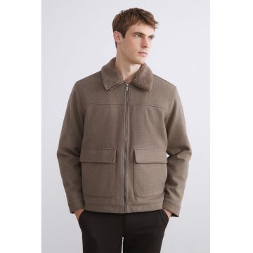 Jacheta cu detalii din teddy - Maro taupe