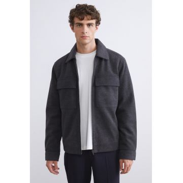Jacheta cu insertii din material teddy - Gri inchis